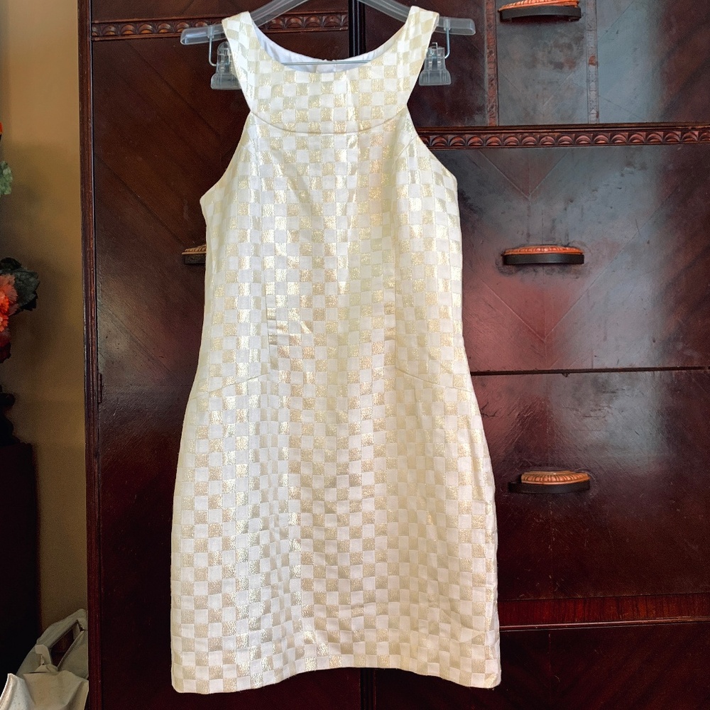 Lilly P Gold White Checkered Jepson Shift Dress